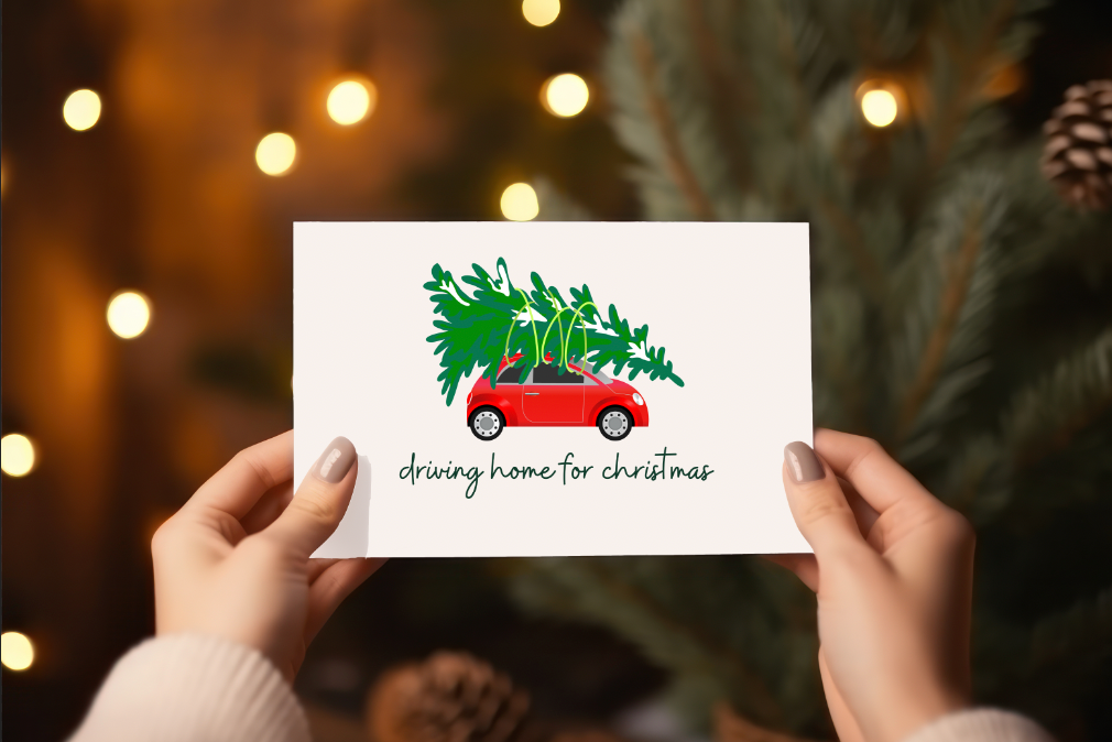Süße Postkarten Driving Home for Christmas im 10er Pack