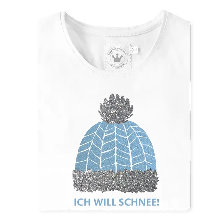 Winter Mädchen T-Shirt Strickmütze mit Glitzerbommel