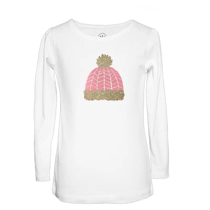 Winter Mädchen T-Shirt Strickmütze mit Glitzerbommel